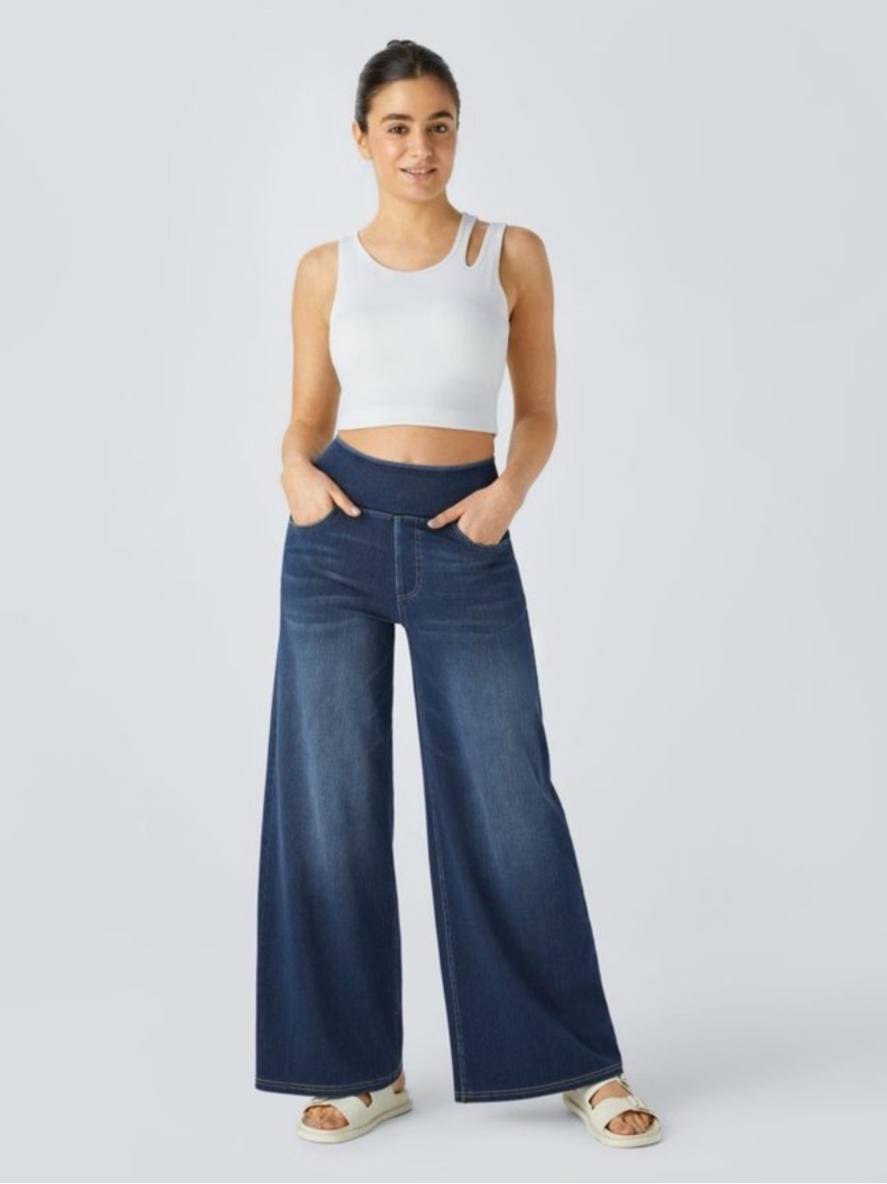 HALARA Flex High Waisted Multiple Pockets Baggy Wide Leg Jeans Size M Tall
